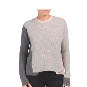 Skull Cashmere Gray and Pink Crewneck Colorblock Sweater